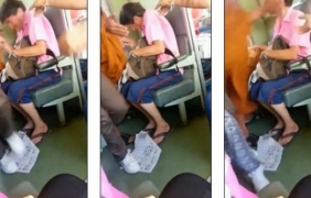 Будистки монах ошамари чужденец във влак (Видео)